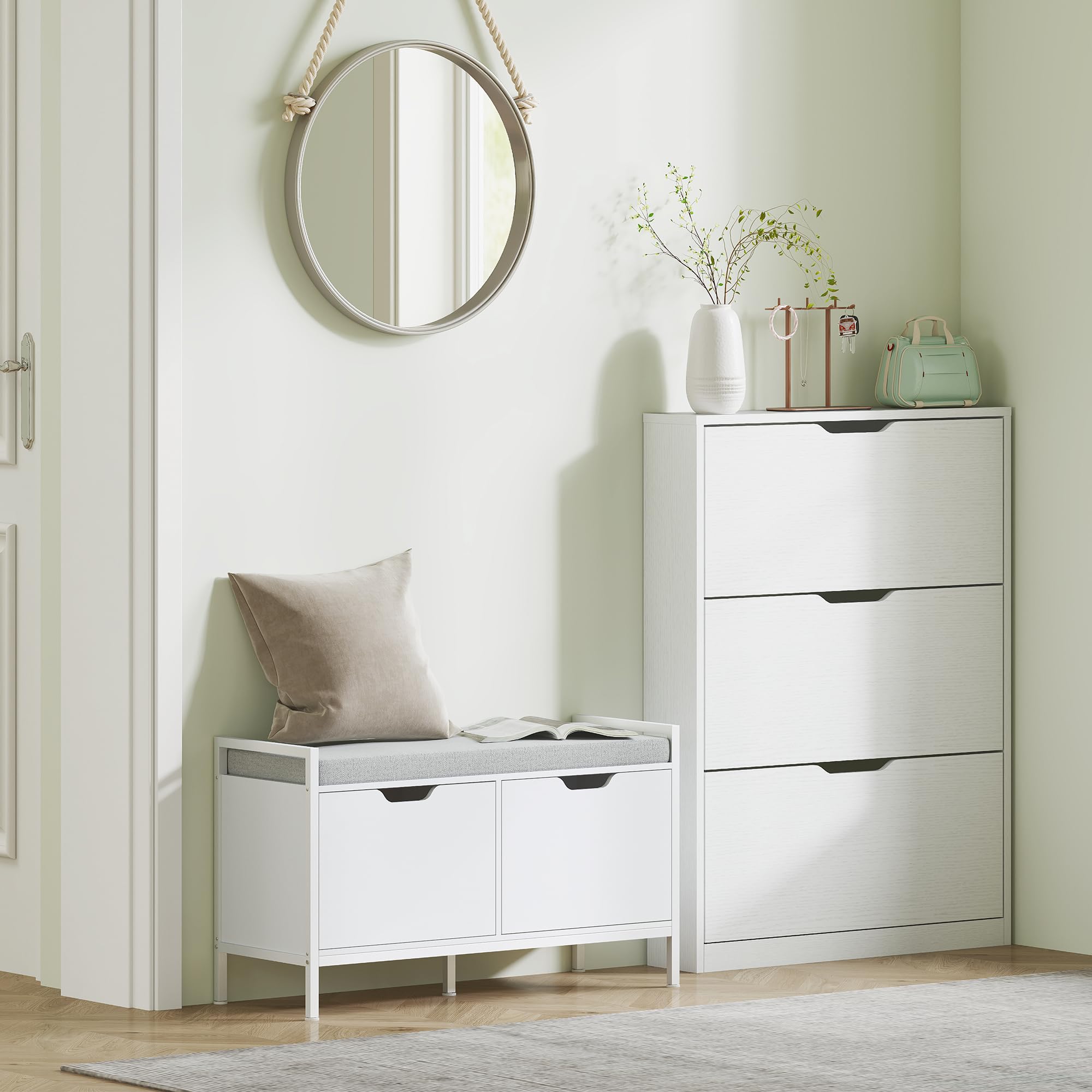 HOMCOM Schuhschrank mit 3 Klappen Schmal für 9-12 Paare 80x17x108 cm Weiß | Schuhregal, Schuhkipper, Schuhkommode