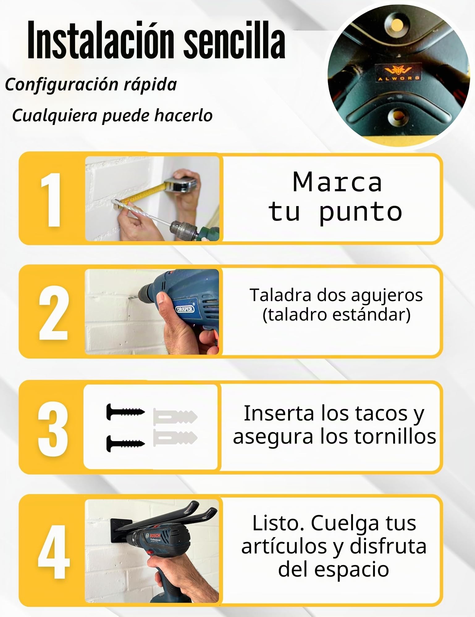 Ganchos Pared Largos para Garaje - ganchos para colgar herramientas, Soporte Pared Bicicleta y organizador herramientas jardin