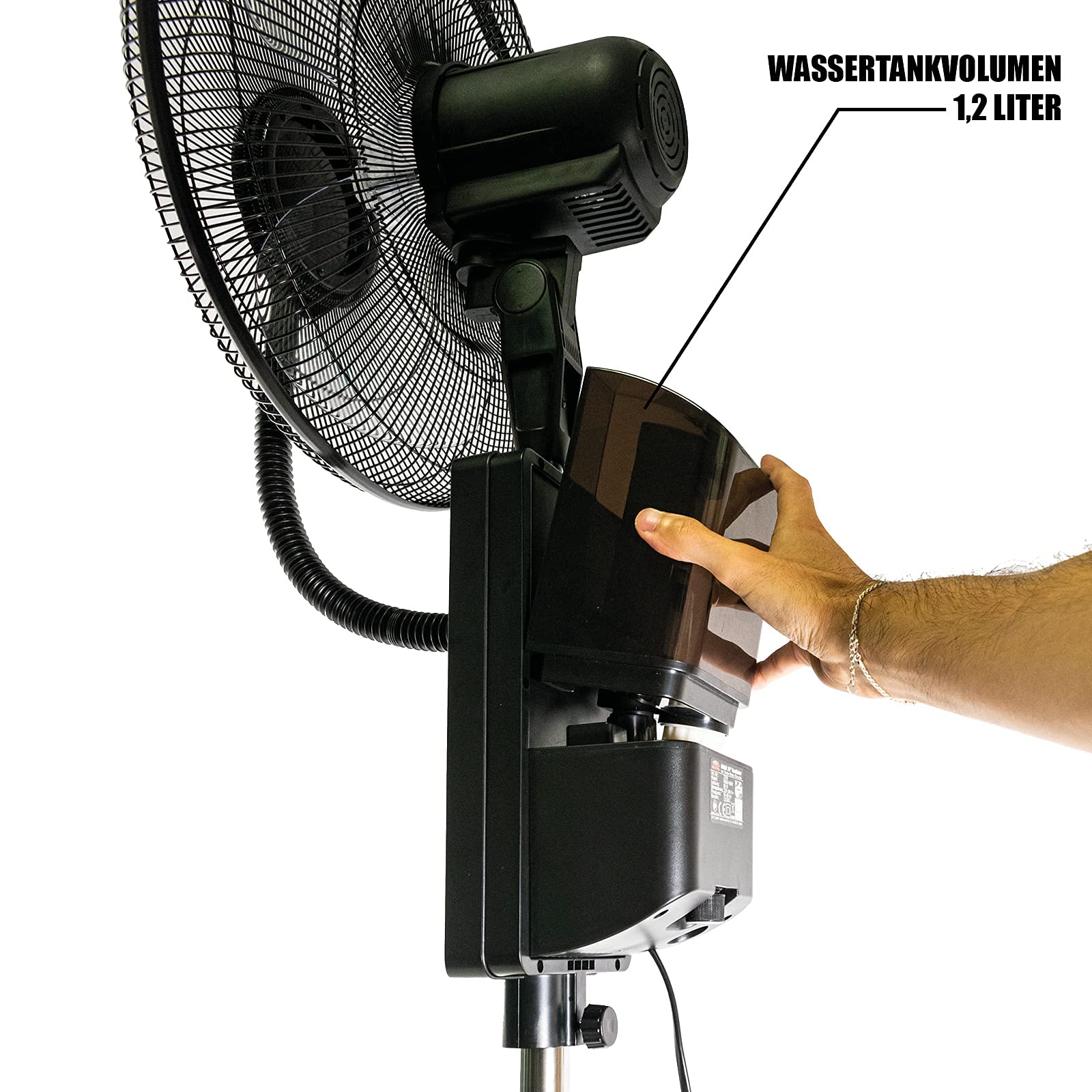 Mauk® Stand/Wasserkühlung Ventilator mit 1,2 Liter Sprühnebel - Kühlfunktion | inkl. Fernbedienung & Überhitzungsschutz | 80 W