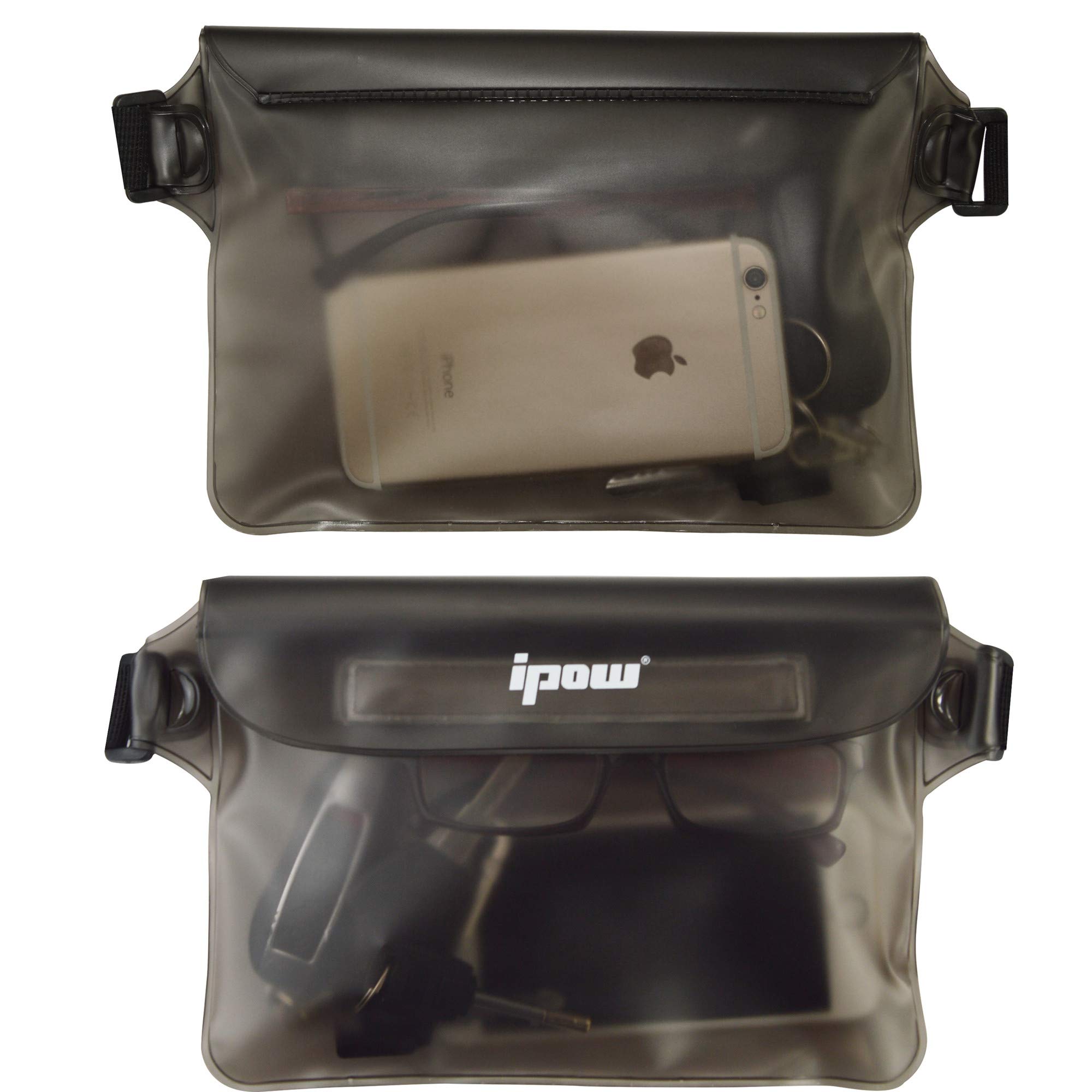 Bolsa Impermeable IPX8 Riñonera con Cinturón Ajustable para Playa Natación, Negro y Azul Traslúcido