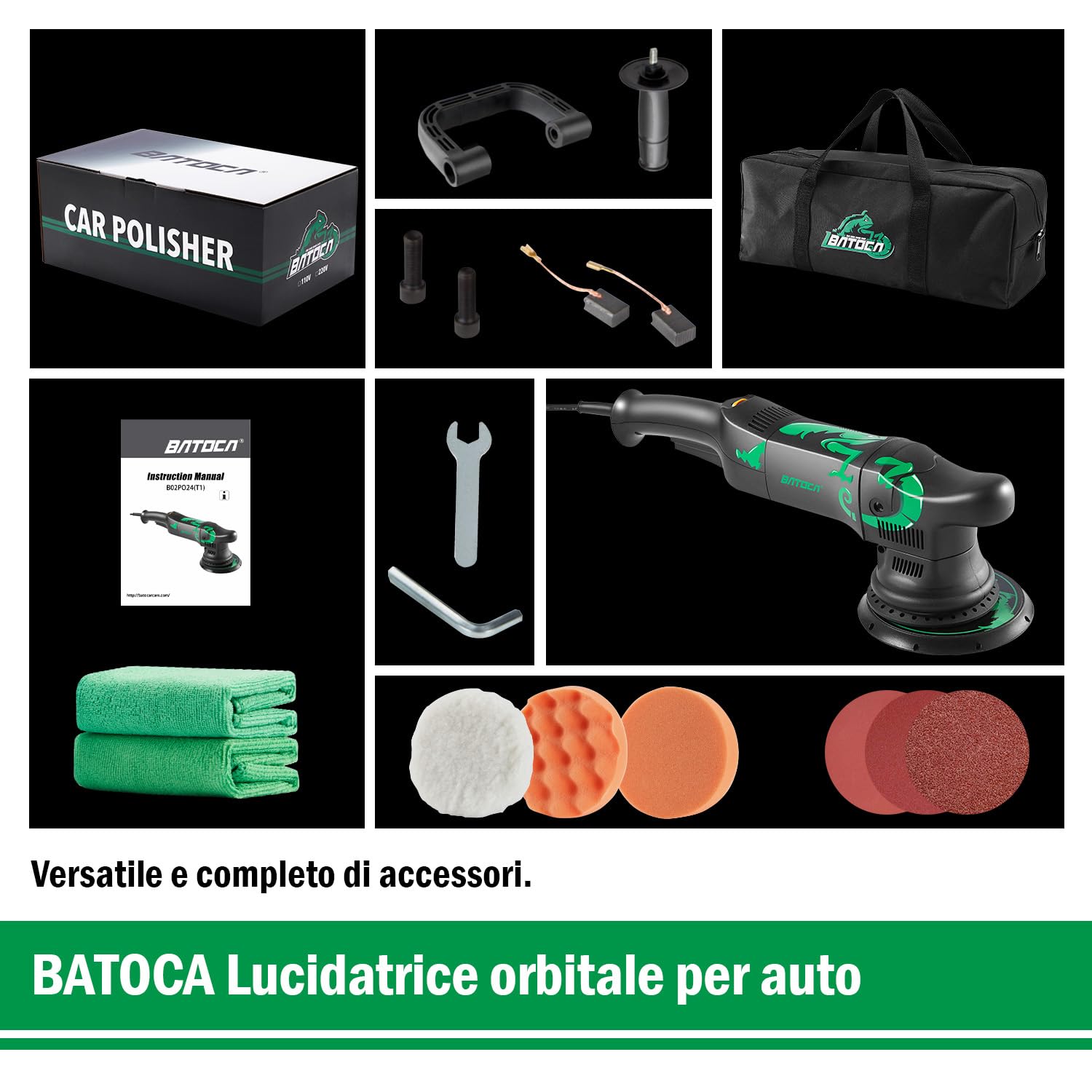 BATOCA 700W Lucidatrice Auto,Eccentrica Lucidatrice,21mm Orbitale Casuale,6 Velocità Variabili,150mm Tampone per lucidatura,Lucidatrice Elettrica,Velocità 1000-3800RPM,Accessori Ricchi