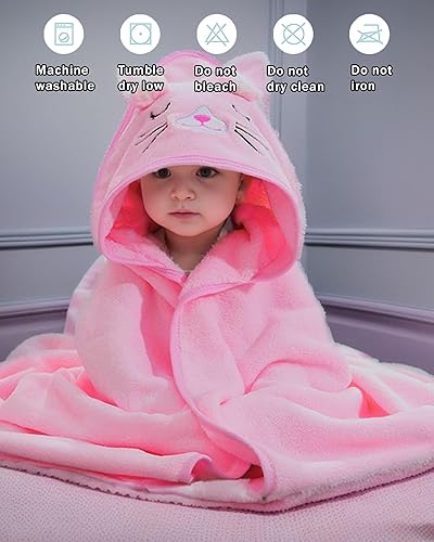 Miniatura 5 de btsoprz Toallas de baño con capucha de gato rosa para niños pequeños, regalos de ducha de animales de dibujos animados, absorbente y suave, 32 x 32