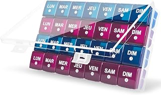 mossime Monthly Pill Box 28 Days, 4 Weeks, 28 Compartments | Large Capacity, Organization Over 4 Weeks For Vitamins, Supplements & Fish Oils (Blue/Purple)