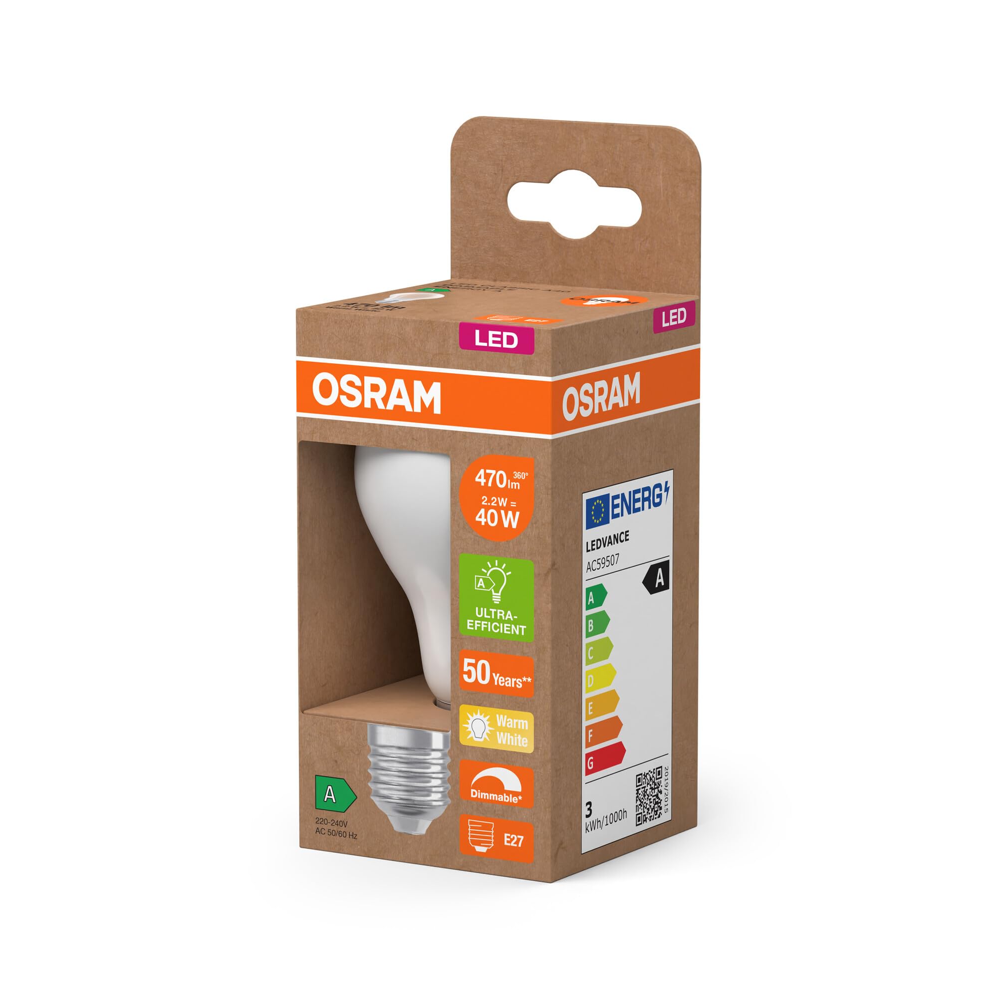 OSRAM Energy Class nella classica forma a lampadina, 2,2 W / 470 lm, EEK A, | , LED Lamps, 60.00 Millimetres dia, , confezione da 6