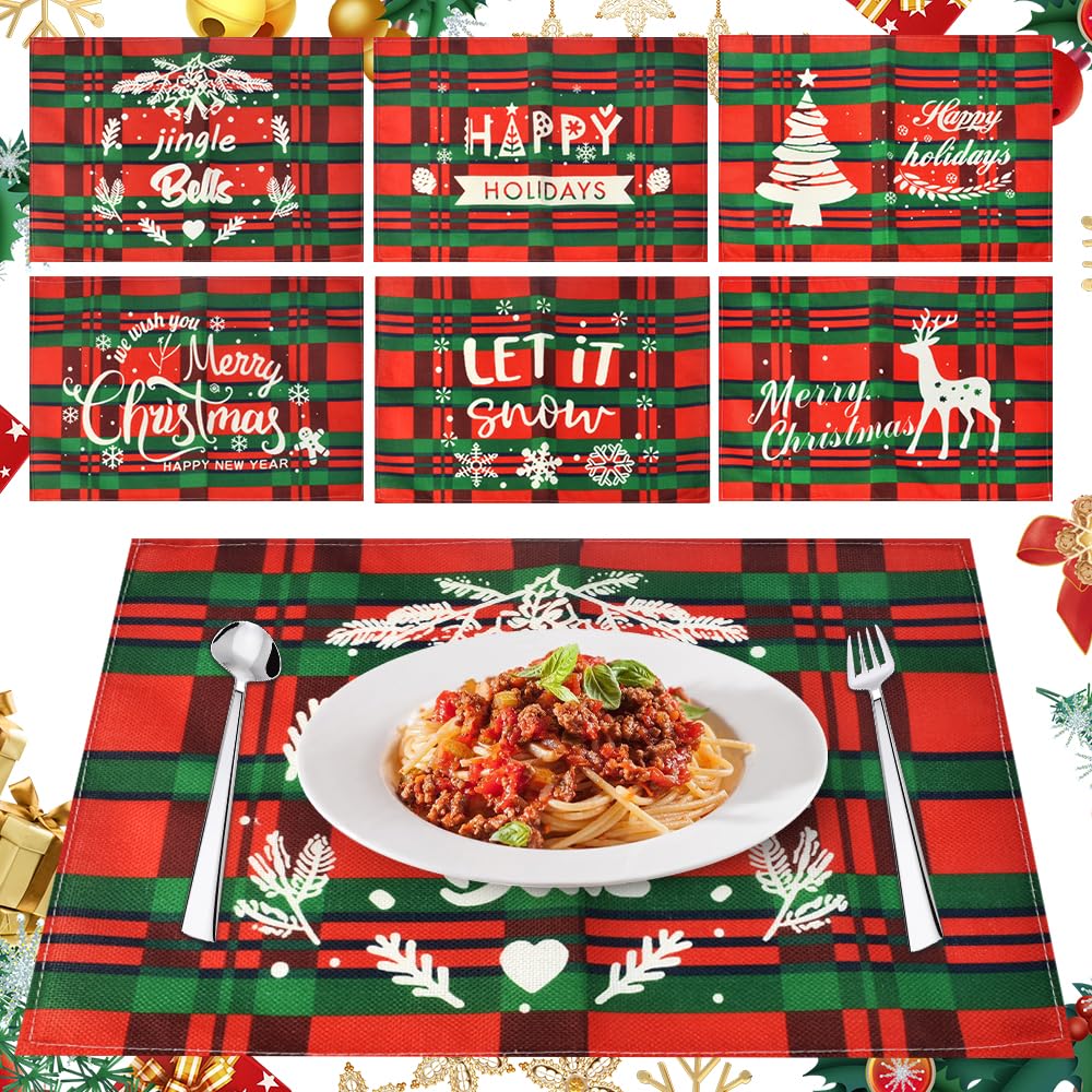 LPAMABA Juego de 6 44.5 * 31.5 Manteles Individuales Navideños Salvamanteles Rectángulo Navidad Manteles Individuales Lavable Rojo para Cocina Comedor Decoración de Mesa