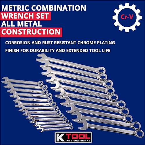 Miniatura 3 de K Tool International 41803 Juego de llaves combinadas métricas para garajes, talleres de reparación y bricolaje, cromadas, 12 puntos, grabado con
