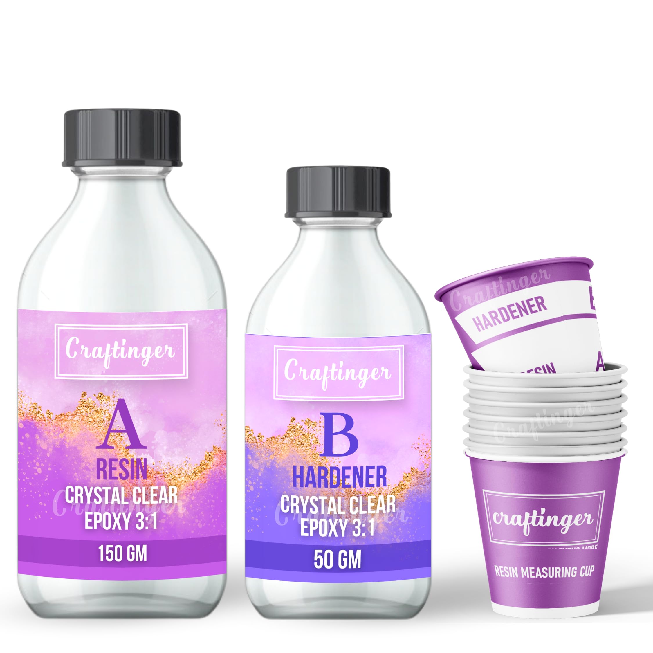 Craftinger Crystal Clear All In One 200gm Epoxy Resin for Art & Craft | Non-Toxic | Bubble-Free | UV Resistant | Glossy Finish | Ideal for Jewelry, Coasters, Trays & More