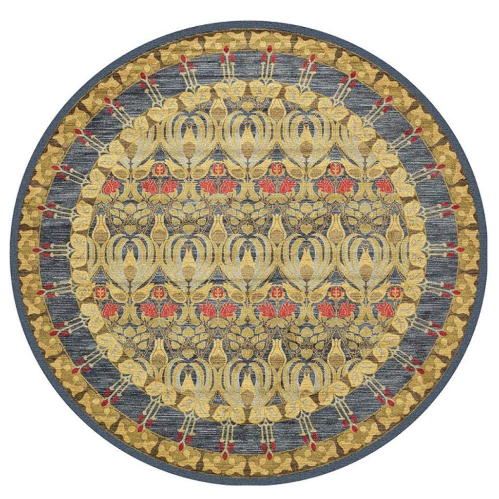 Tapis bohème rond antidérapant sous table basse et fauteuil de bureau