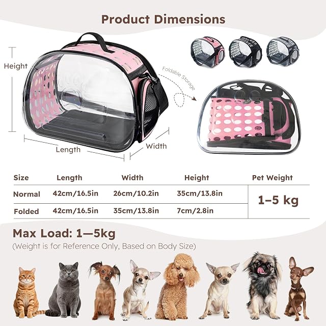 Foto 3 de 7 de PETCUTE Trasportín Gato Bolsa de Transporte para Gatos de Viaje para Mascotas Portador para Gatos Plegables