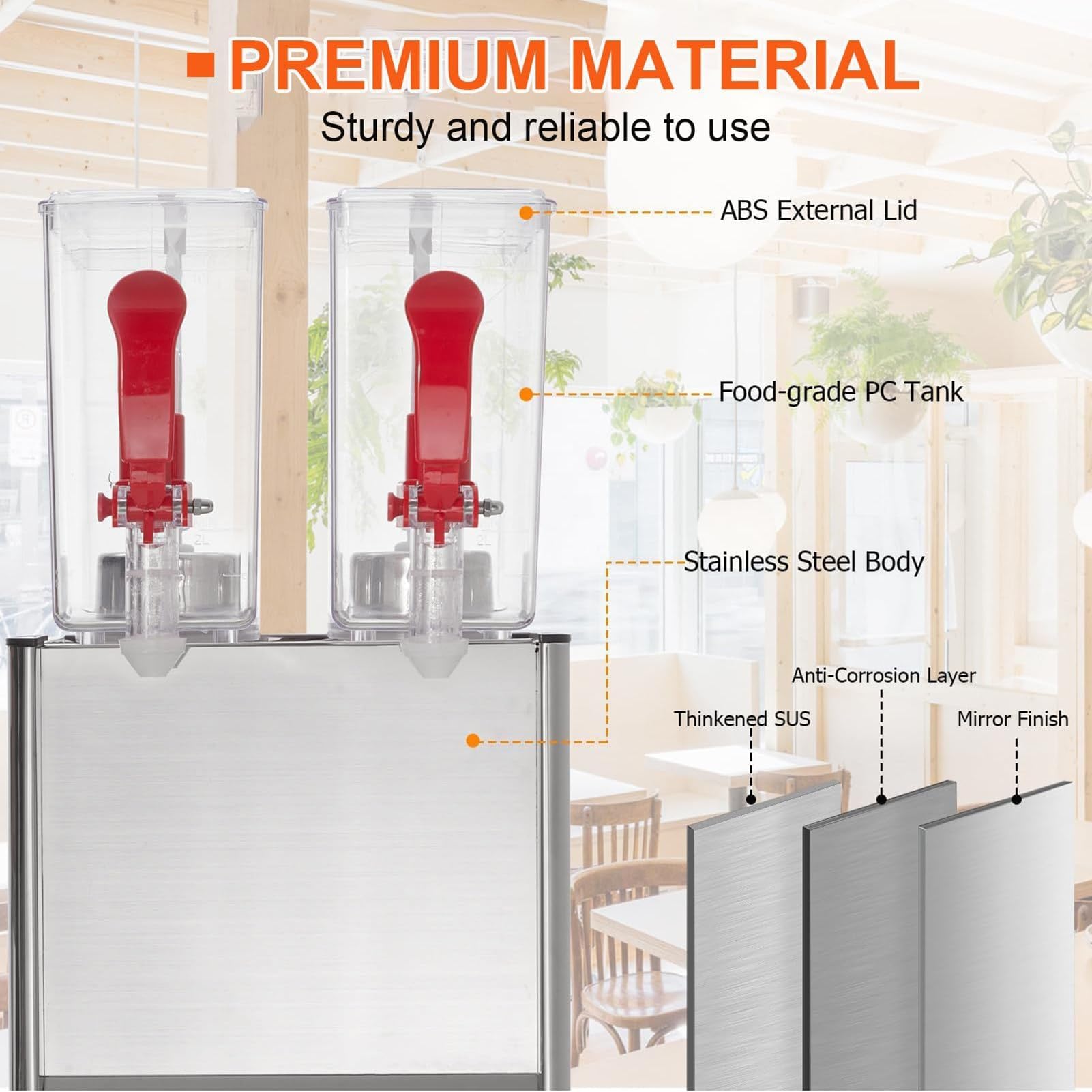 Dispensador de jugo refrigerado comercial, dispensador de bebidas de acero inoxidable de 2.64 galones para fiestas, máquina portátil de bebidas frías, grado alimenticio