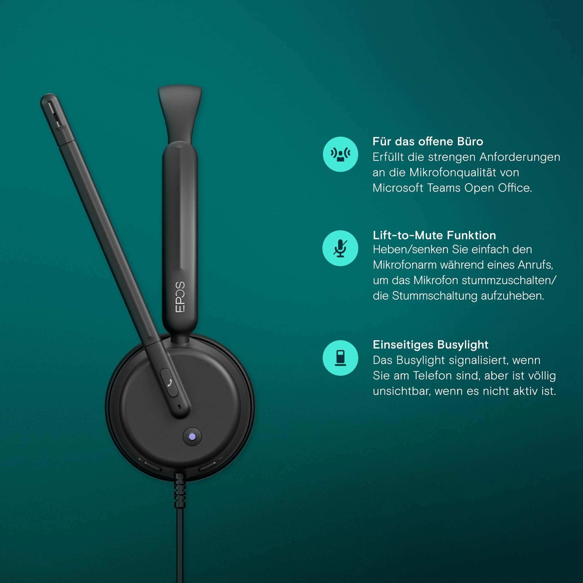 EPOS Impact 460T - Doppelseitiges On Ear USB C & USB A kabelgebundenes Headset mit dualem Noise-Cancelling-Mikrofon, Microsoft Teams Zertifiziert, Plug-and-Play, für Büro, Remote, Zoom und Business