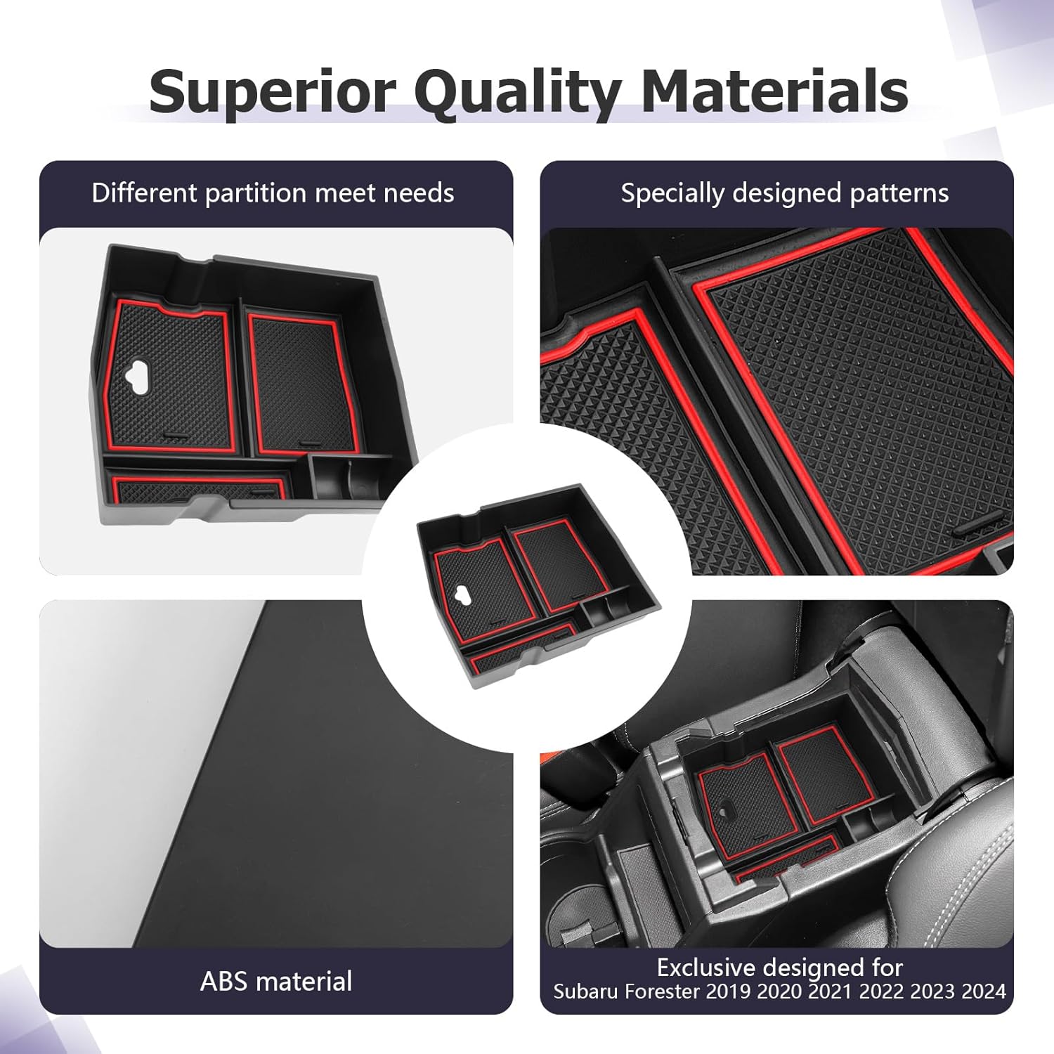 LUWU Center Console Organizer Compatible with 2019 2020 2021 2022 2023 2024 Subaru Forester Accessories Armrest Console Secondary Storage Box Insert Tray ABS Material Red