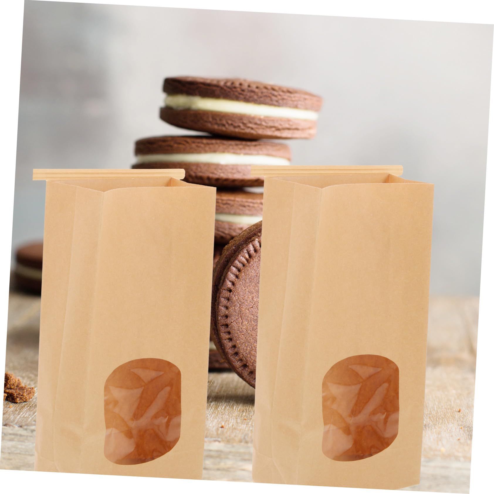 INOOMP 100 pièces Papier Kraft pour Biscuits avec Fenêtre Fermeture Sécurisée Sacs Emballage Anti-huile pour Pâtisserie Adaptés pour Usage Domestique et Commercial