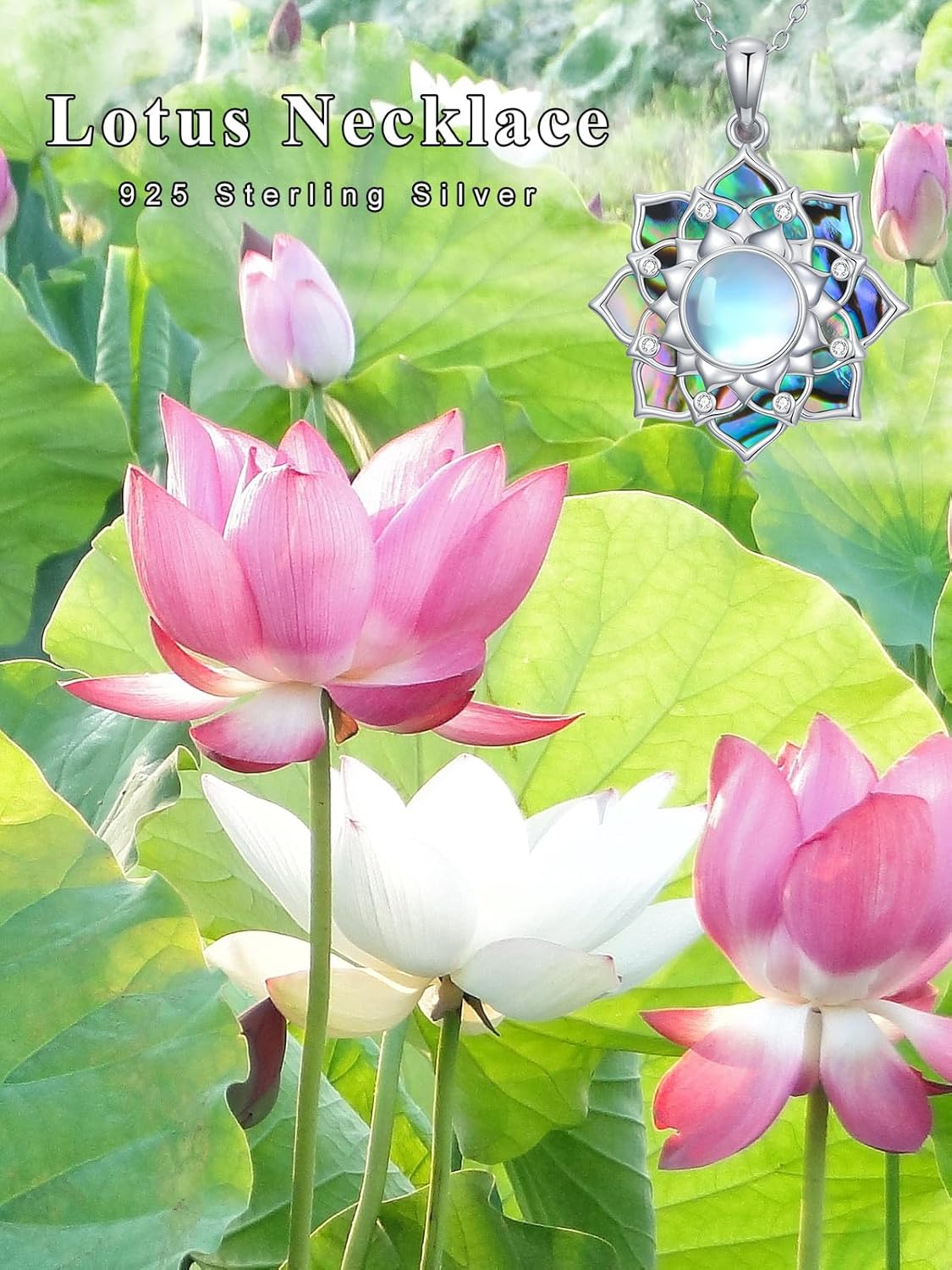 Lotus Necklace for Women 925 Sterling Silver Moonstone/Yin Yang/amethyst Lotus Abalone Necklace Lotuss Pendant Jewelry - Image 6