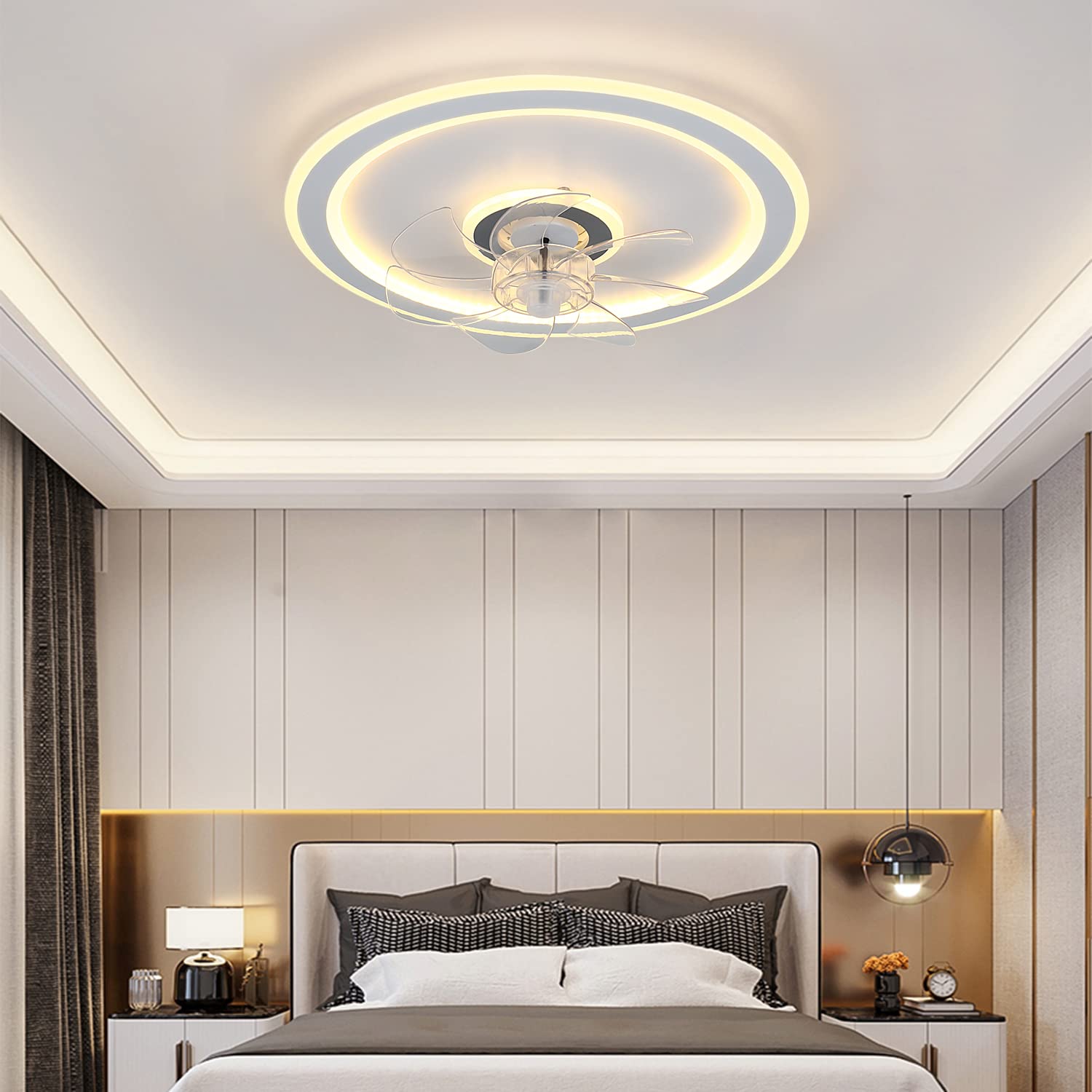 JDONG Deckenventilator mit Beleuchtung und Fernbedienung 54W LED Leise Deckenleuchte Ventilator Mit Dimmbar Timer Einstellbare Windgeschwindigkeit für Wohnzimmer Esszimmer Schlafzimmer 47CM…
