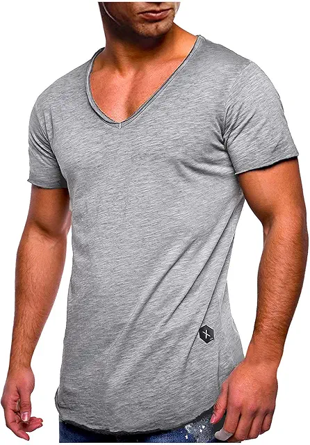 Camiseta de cuello en V extraprofundo para hombre, ajustada y elástica