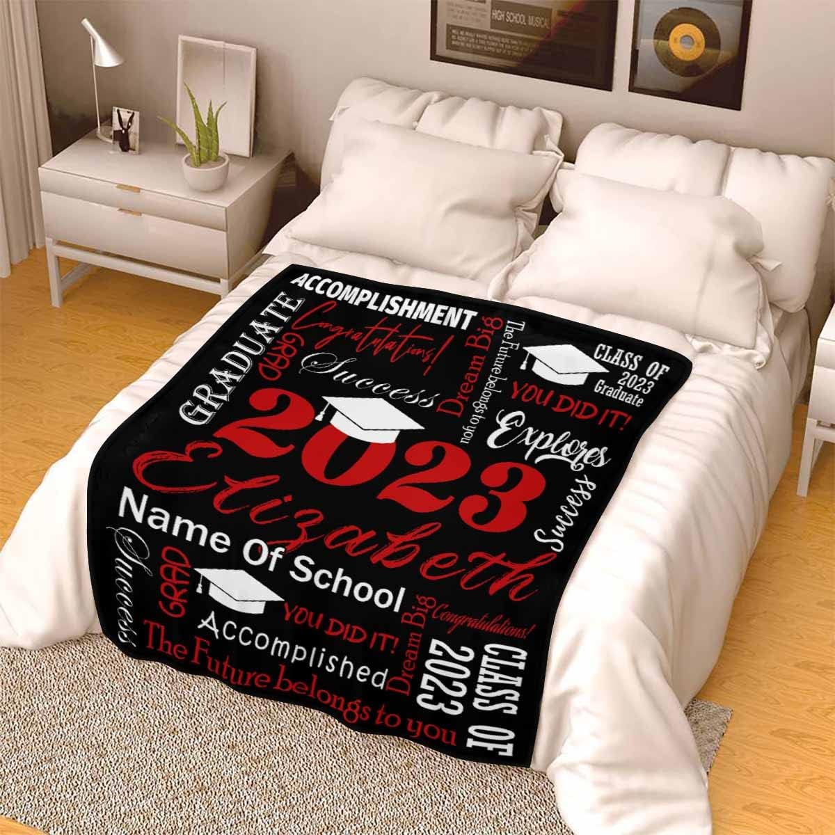 Customize Blanket Graduate Senior 2023 Class of 2023 You Did It Red Black Blanket Personalized Throw Super Soft Summer Blankets for Girl Boy Kids for Graduations Gifts 40x50