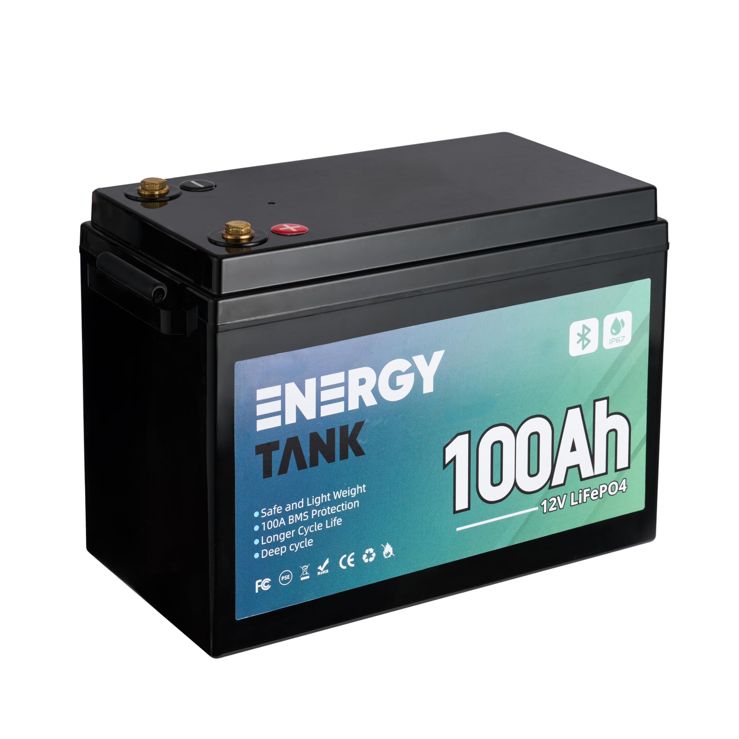 Batterie LiFePO4 12V 100Ah Smart Bluetooth avec BMS intégré IP67