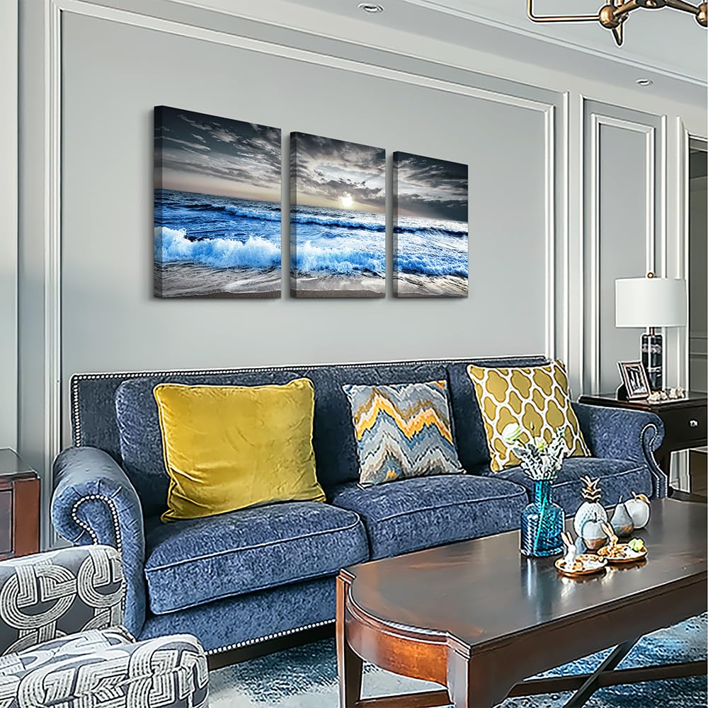 Amazon.com: MHARTK66 3 Piece Canvas Wall Art - Blue Ocean Wave
