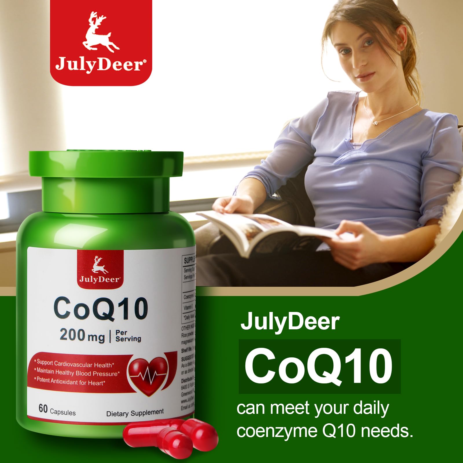 JulyDeer CoQ10 200mg with Vitamin E 20mg Coenzyme Q10 Supplement 60 Caps — Amazon image 6