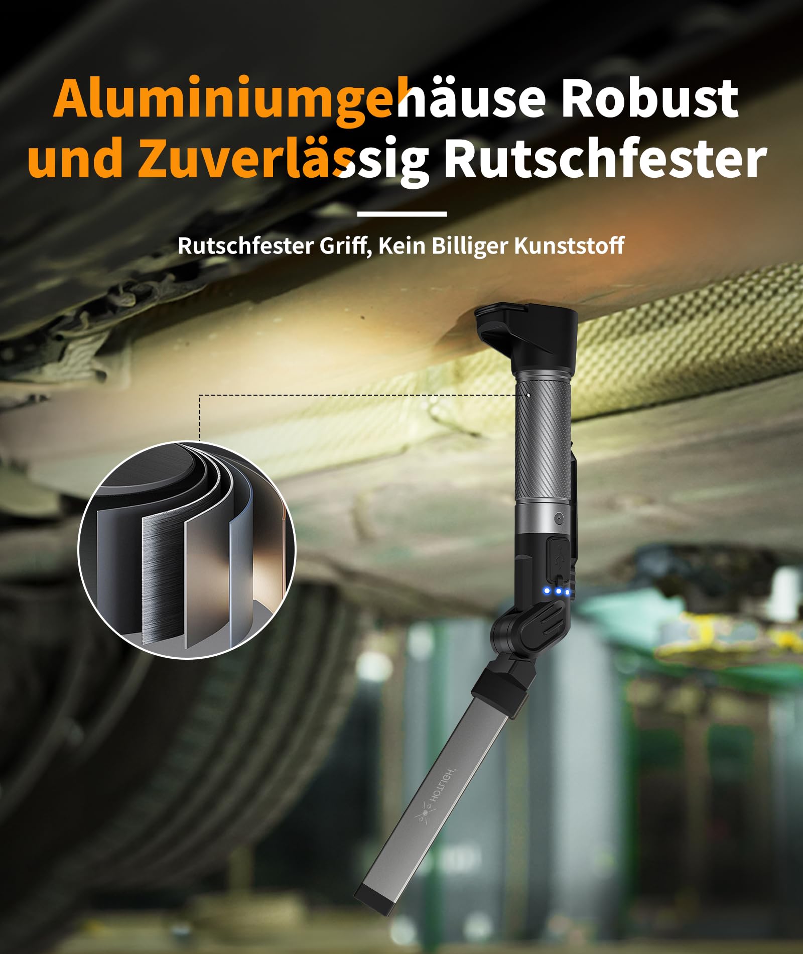 HOTLIGH Arbeitsleuchte – 800 Lumen Werkstattlampe LED mit Multifunktionalem Faltbarem Design, 2200 mAh Arbeitsleuchte LED Akku, 3 Leuchtmodi Arbeitslampe für Fahrzeugwartung/Notfälle, 1 Packung
