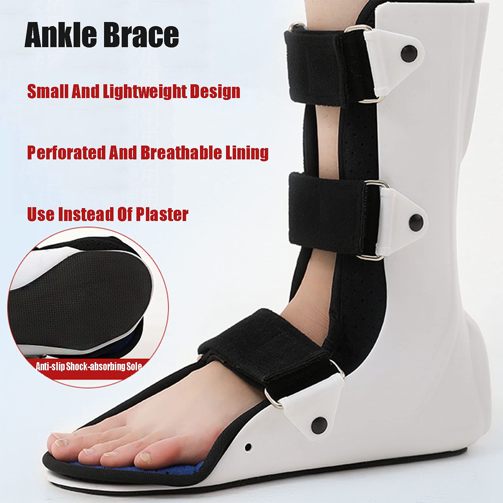 Orthèse de pied réglable antidérapante pour cheville - Pâte magique - Doublure respirante et amovible pour entorses, fractures de la cheville - Droite - L