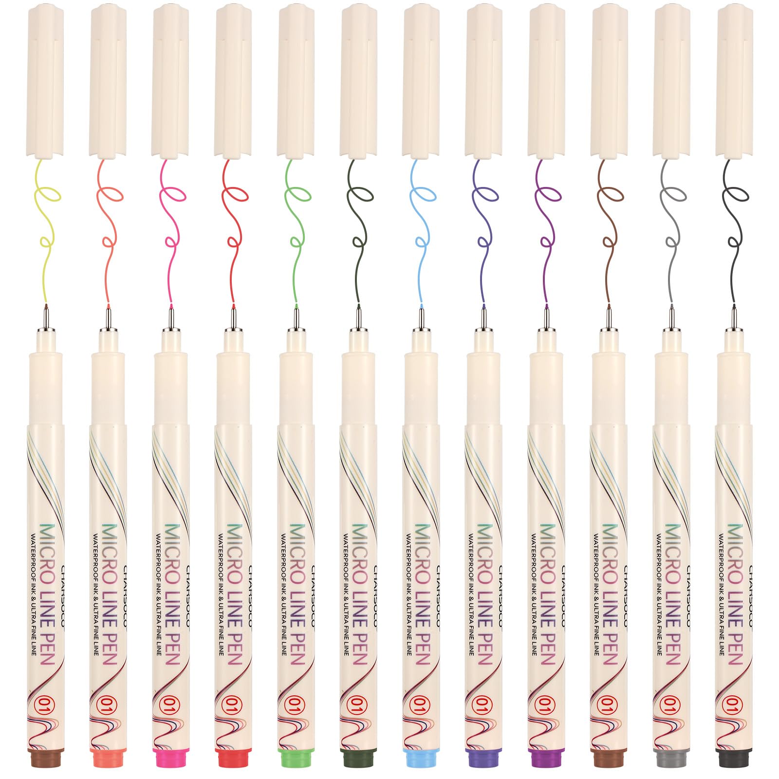 01 Micro Fine Point Pen Set - 12 Waterproof Archival Ink Colors, 0.25mm Fineliner Pens for Art Illustrations, Sketching, Anime, Manga, Technical Drawings &amp; Scrapbooking
