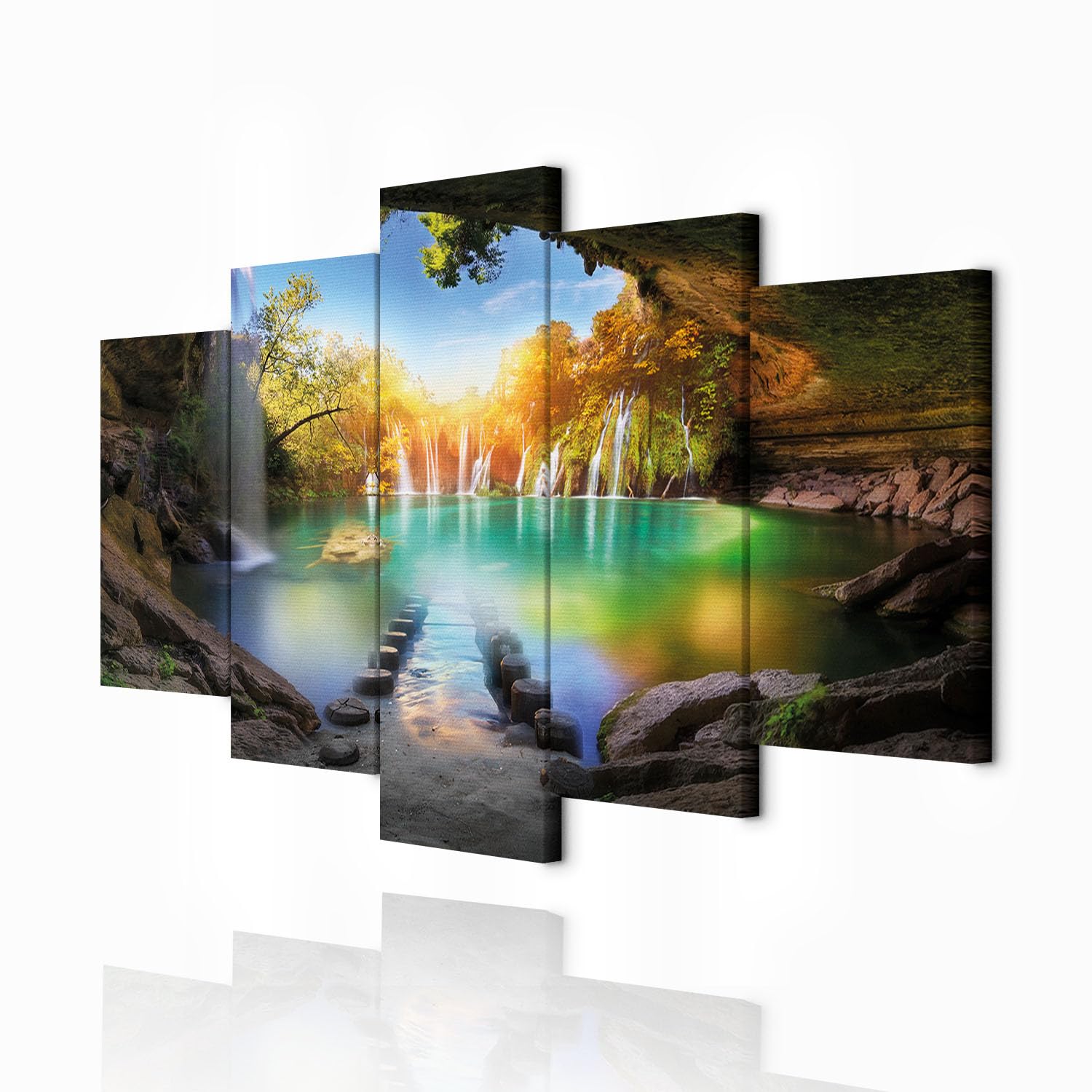 decomonkey Impression sur Toile Paysage 200x100 5 Pièces Cadre en Bois