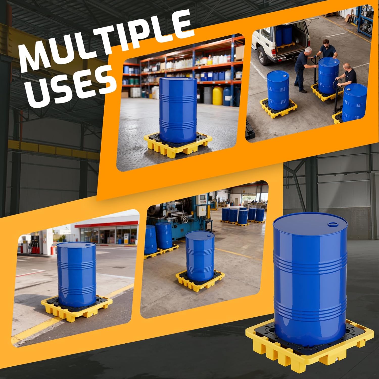 JINJUNYE Spill Containment Platform with Drain, Suitable Forklifts, 1 Drum Modular Platform Tray, 15 Gallon Liquid Capacity, 2000 Lbs Weight Capacity, 28.3 X 28.3 X 6.1", Industrial Uses