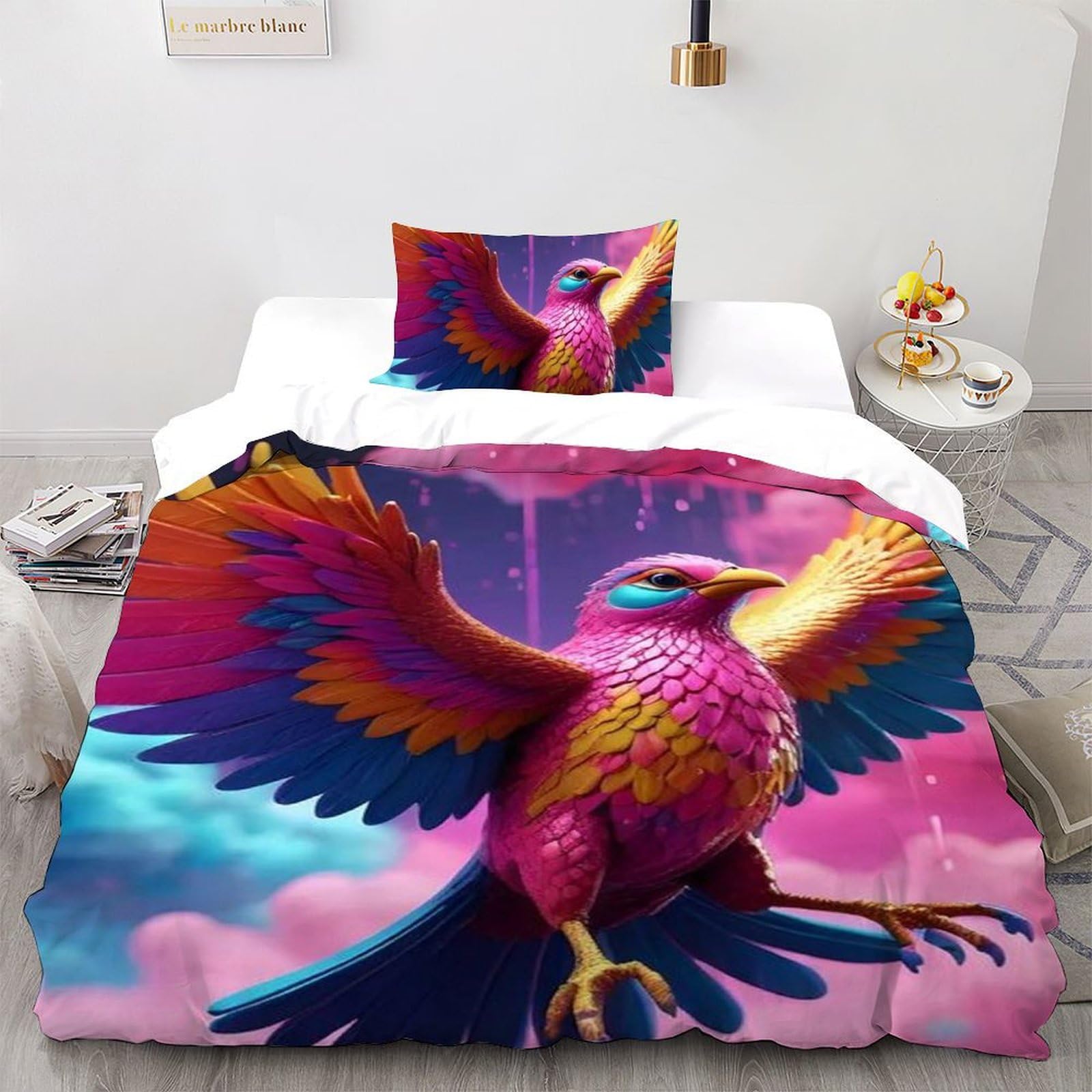 Housse de couette single microfibre colorful bird pour lit enfant 135x200