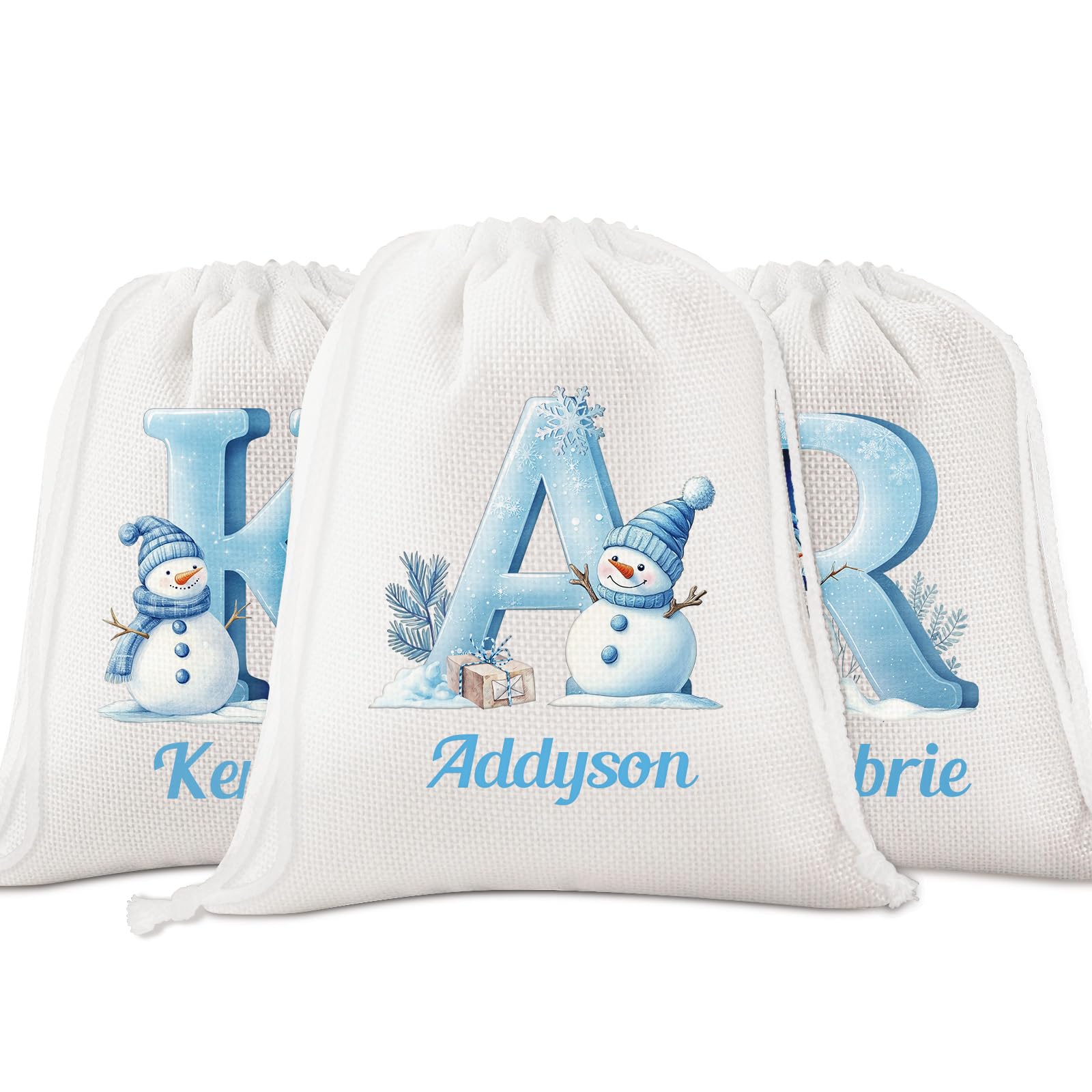NIBESSER Personalised Christmas Bags, Custom Christmas Drawstring Bags with Name Santa Sack Snowman Bag Monogtam Indoor Decorations Initial Sacks for Gift Party Supplies,Blue — image 1