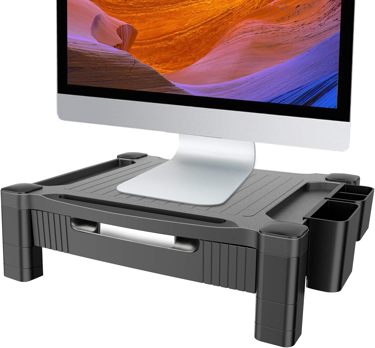 Monitor Stand, Monitor Riser with Drawer, Adjustable Computer Stand for Monitor, Laptop, PC, Printer, Desktop Organizer w/Pen Holder, Tablet Holder & PhoneHolder, Cable Management