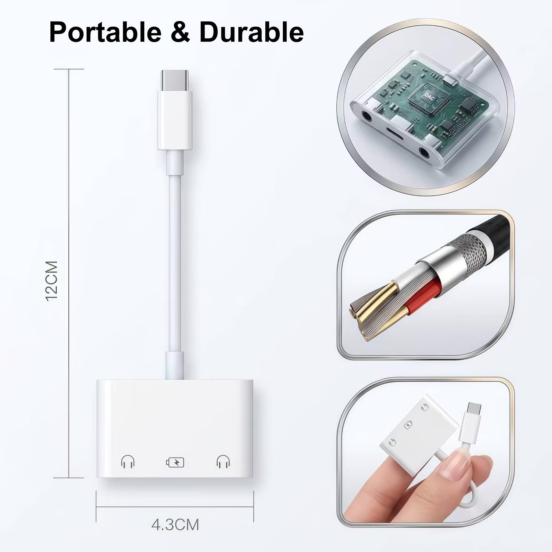 Adapter słuchawkowy USB C na podwójny 3,5 mm, adapter audio 3 w 1 USB C na 3,5 mm z szybkim ładowaniem PD 60 W, podwójny rozdzielacz słuchawek Aux na USB C, do iPhone'a 17/16/15, iPada Pro, Galaxy S26