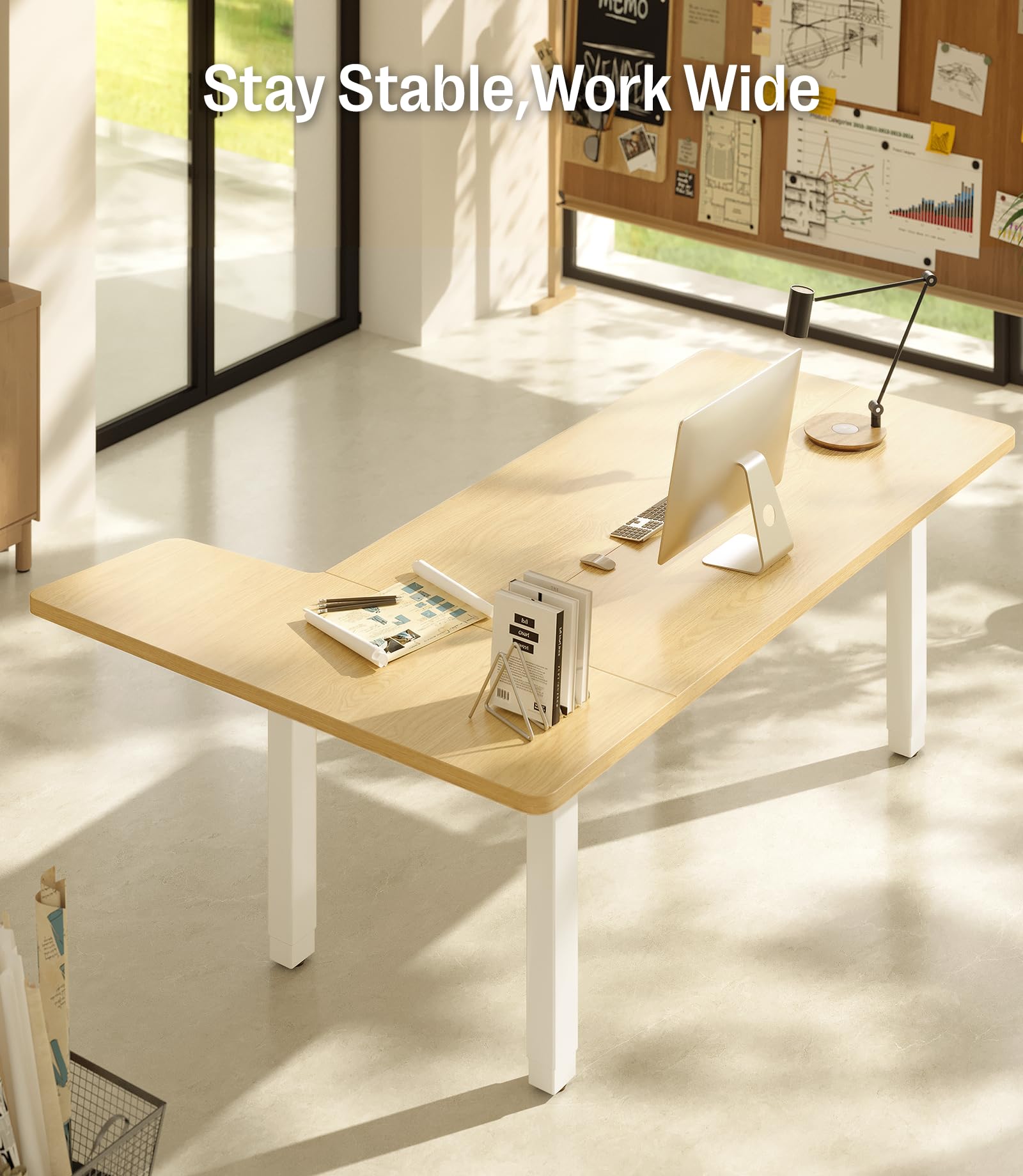 MAIDeSITe Höhenverstellbarer Elektrisch Schreibtisch L Form,180x120cm Eckschreibtisch mit Dual Motor 4 stabilen Beinen, 160kg Tragkraft, USB-C-Anschluss Piano Steuerungssystem für Home Office -Canvas