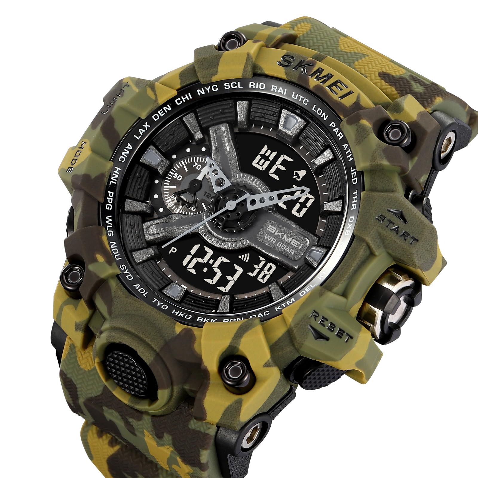 FANMIS Orologio sportivo da uomo, impermeabile, tattico, militare, con retroilluminazione a LED, cronometro, sveglia, conto alla rovescia, grande quadrante per escursioni e avventure