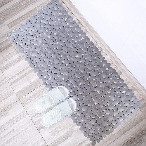 Miniatura 6 de SONGZIMING Pebble - Tapete de baño de 35 x 16 pulgadas para bañera antideslizante en la ducha con agujeros de drenaje, ventosas (gris)