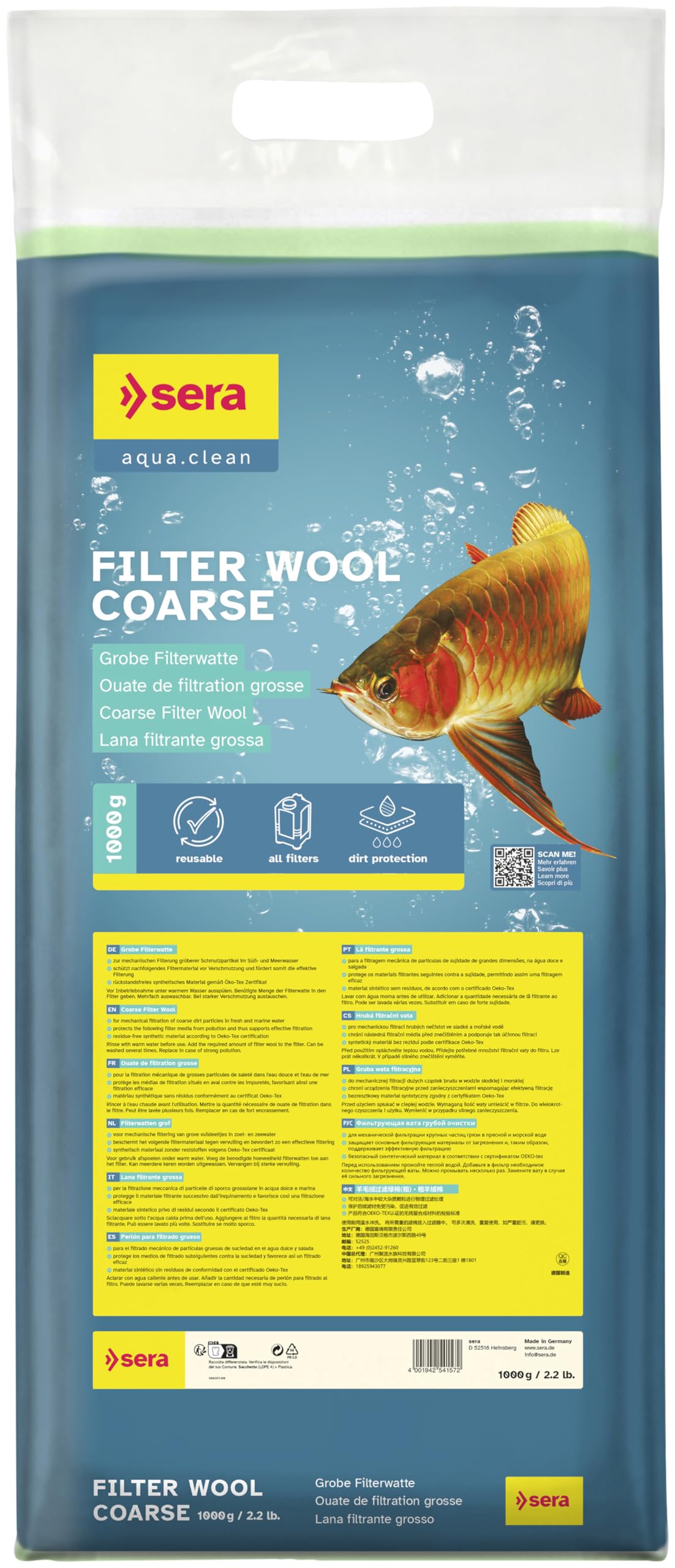 Sera Grün Filter Wool Coarse 1 Kg - Filterwatte Grob 1000G