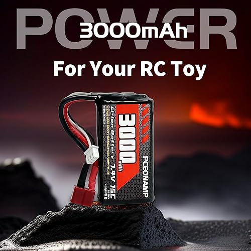 Miniatura 9 de Batería de iones de litio de 7.4 V 3000 mAh 2S con enchufe en T, batería recargable RC apta para autos RC de alta velocidad 4WD y la mayoría de