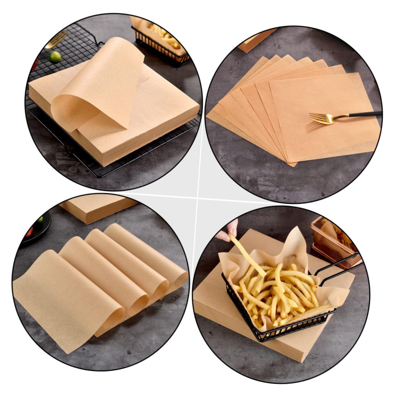 Gadpiparty Tapis Résistant à L'huile en Papier Kraft Naturel 500 Feuilles Antiadhésif Compact pour Cuisson et Apéritifs en Style Américain