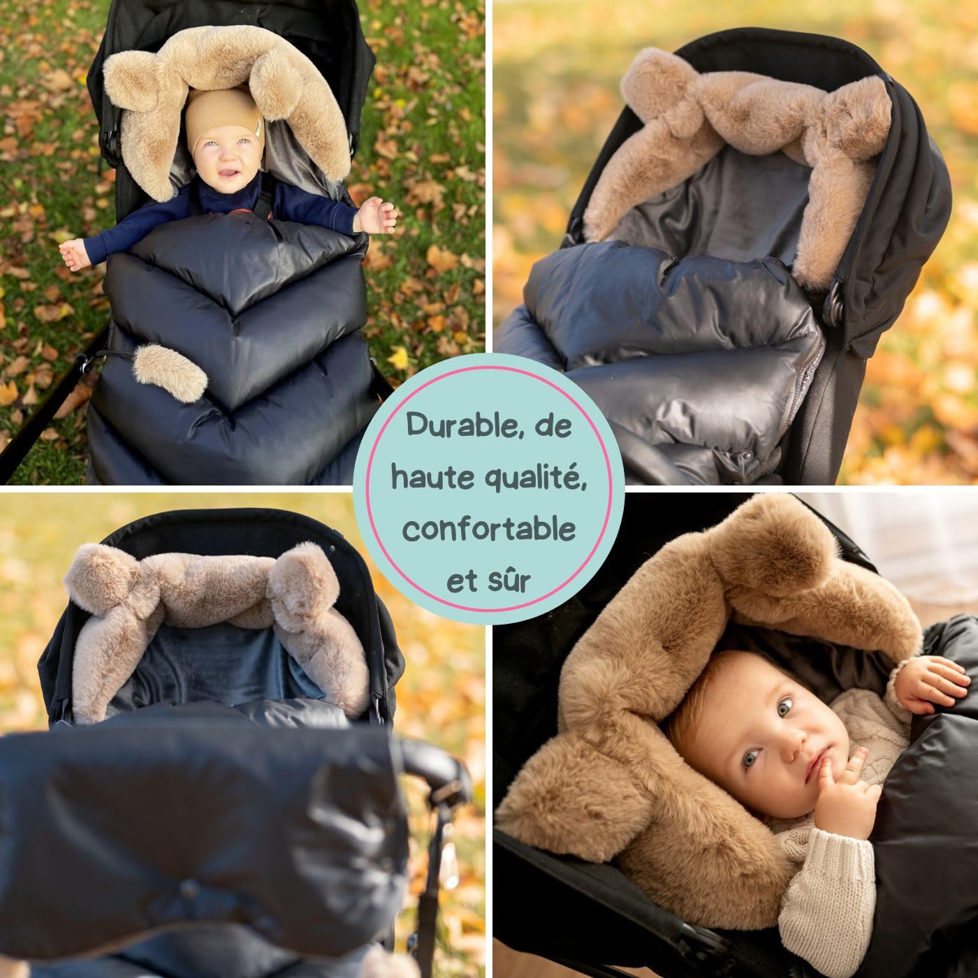 Love Gifts® Chancelière universelle pour poussette, imperméable et respirante, coque bébé, nacelle et buggy – Chancelière d'hiver en polaire douillette et fausse fourrure pour bébé avec capuche, beige