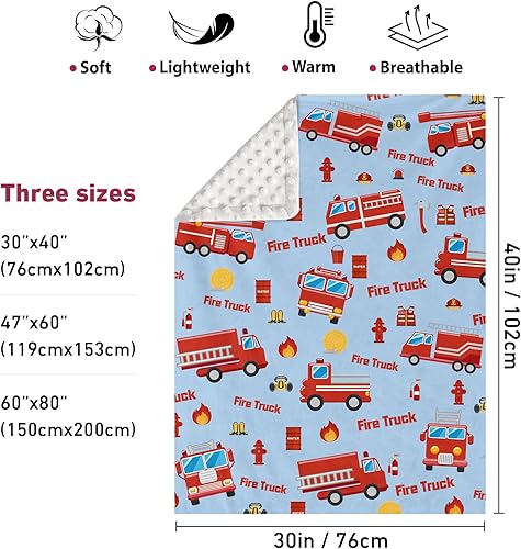 Miniatura 2 de Manta de doble capa para bebé con nombre personalizado, con patrón de camión de bomberos rojo, Manta de ropa de cama personalizada para Halloween,