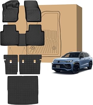 PELEUS Floor Mats Compatible with Volkswagen Tiguan 2025 2026 Automotive Floor Mats & Cargo Liners Full Set with Backrest Mats, TPE All Weather Car Liners Accessories, Anti-Spill Heavy Duty, Black