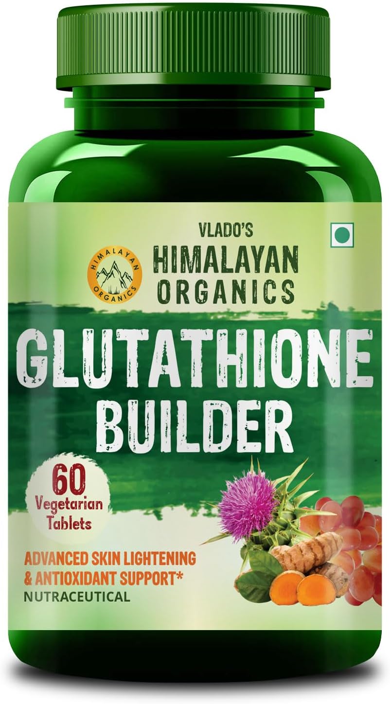 - Vladoโs Himalayan Organics Glutathione Builder With Vitamin C,E,B6 & Curcumin,Antioxidant Support for Anti-Ageing,Youthful & Brightening Skin | Good For Men And Women - 60 Veg Tablets