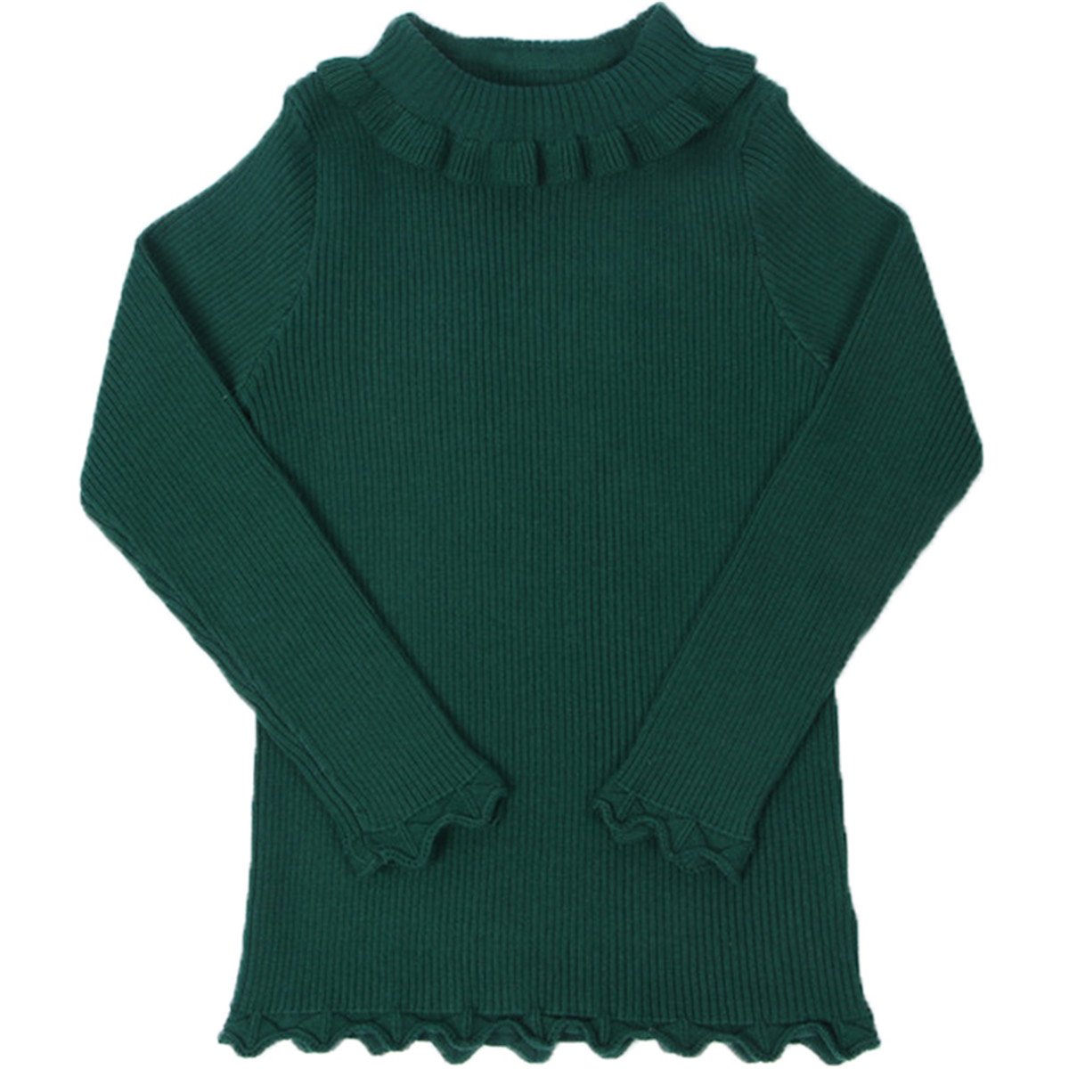 JELEUON Little Girls Kids Long Sleeve High Neck Ruffle Knit Sweety Sweatshirt Sweatar 2-3 Years Green