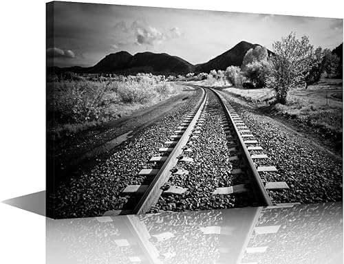 Vista 261 de 1 lienzo decorativo para pared, ferrocarril a través del bosque de pinos con niebla, decoración moderna para el hogar, sala de estar, arte de pared