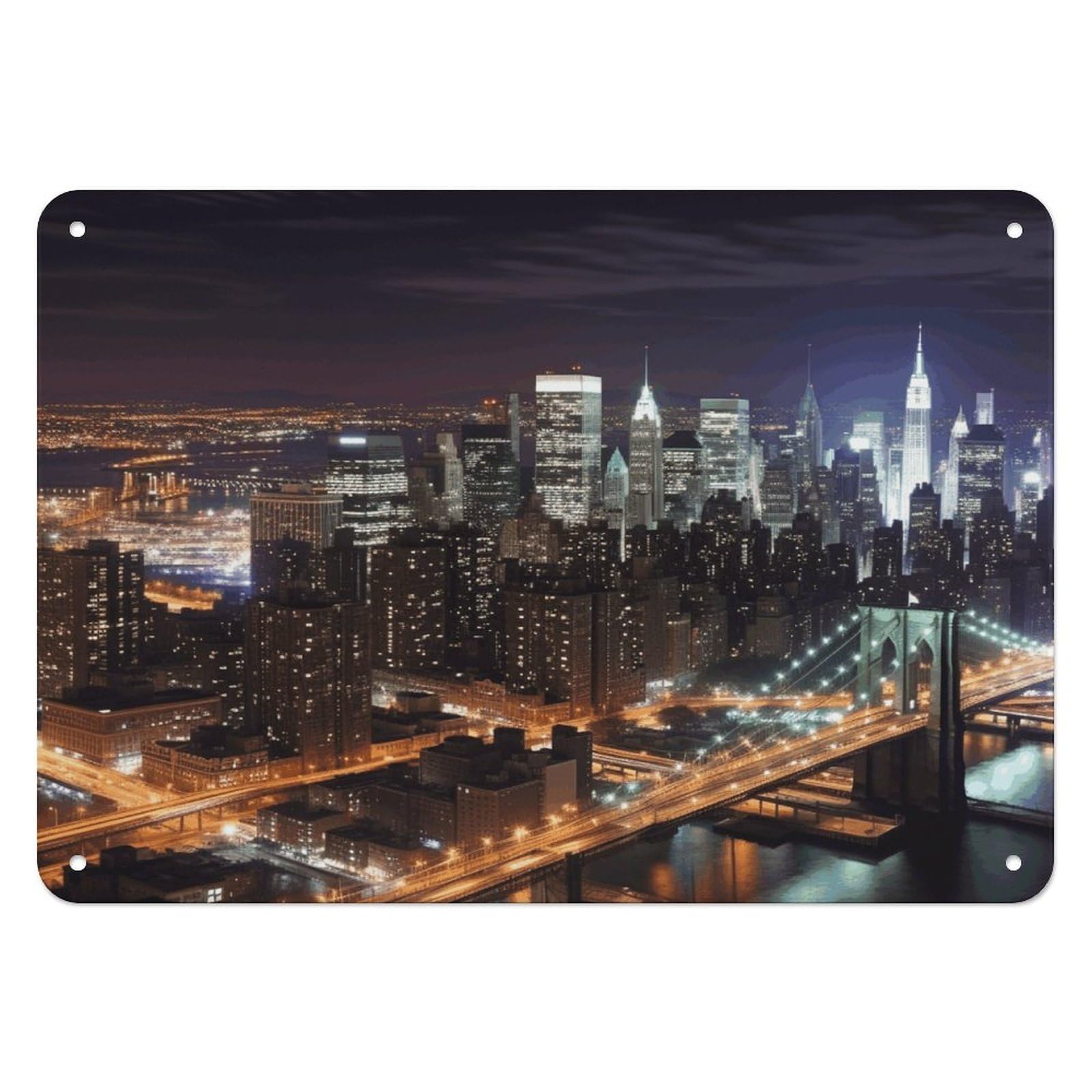 Fekiloot Style New York Night Wall Decor Iron Painting Metal Sign