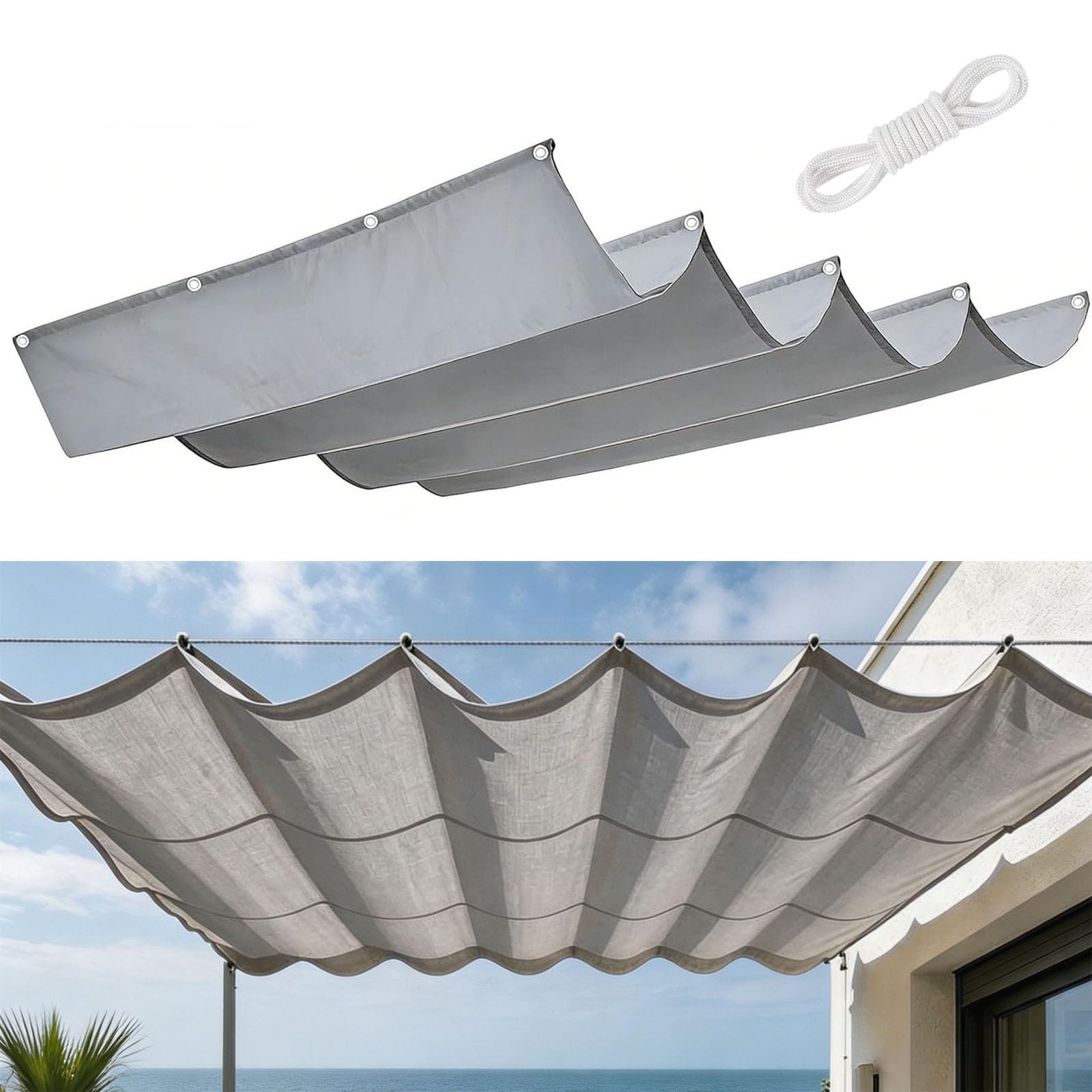 Voile d'ombrage vague imperméable et anti-UV 50x1200 cm bâche indéchirable grise