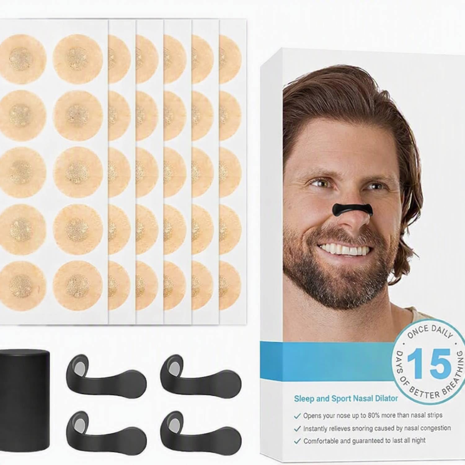 Breathing Nasal Strip Starter Kit | Drug-Free Nasal Strips for Better Airflow, Easier Breathing, Snoring Relief & Sports Performance | Comfortable, Skin-Friendly Adhesive | (Pack of 15)-image-33