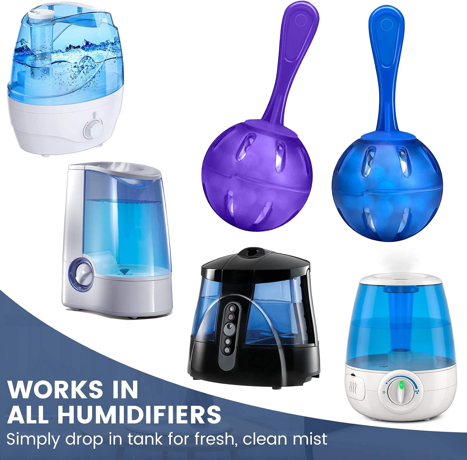 NENA 12 Pack Humidifier Cleaning Balls PC-1 & PC-2 Compatible with Kaz ProTec & All Warm & Cool Mist Humidifiers, Purifies Water, Eliminates White Dust and Odor, Blue