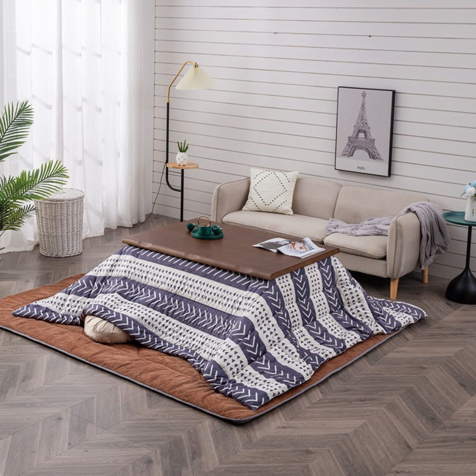Kotatsu 5-teiliges Set Multifunktionaler Niedriger Tisch Aus Massivholz Heiz-Kotatsu Im Wohnzimmer Warmes Geschenk Für Die Familie (Farbe: Walnuss, Größe: 80 * 120 * 45cm)